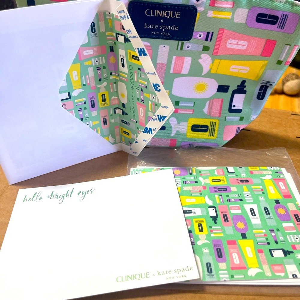 Kate Spade New York Clinique makeup bag with Note cards and Envelopes